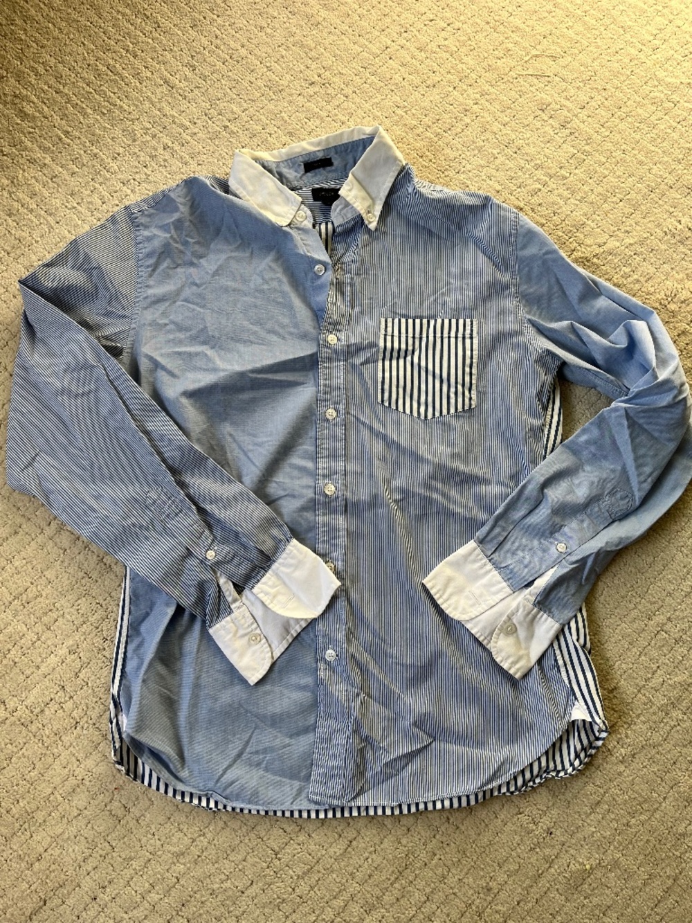 J.Crew Blue White Striped Button Down Shirt Mixed Stripe Oxford Preppy Classic M